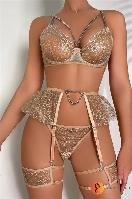 Lingerie Set with Chain Details - Luxe Statement for All Season, Boudoir, Bra Set, Date Night, Evening Wear