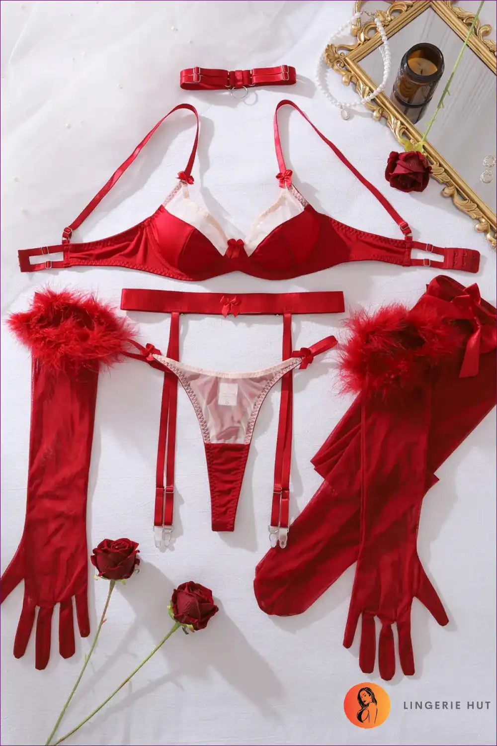 Lingerie Set with Contrast Bow and Straps - Bold Two-tone Fantasy for Boudoir, Bra Set, Cutout, Date Night,