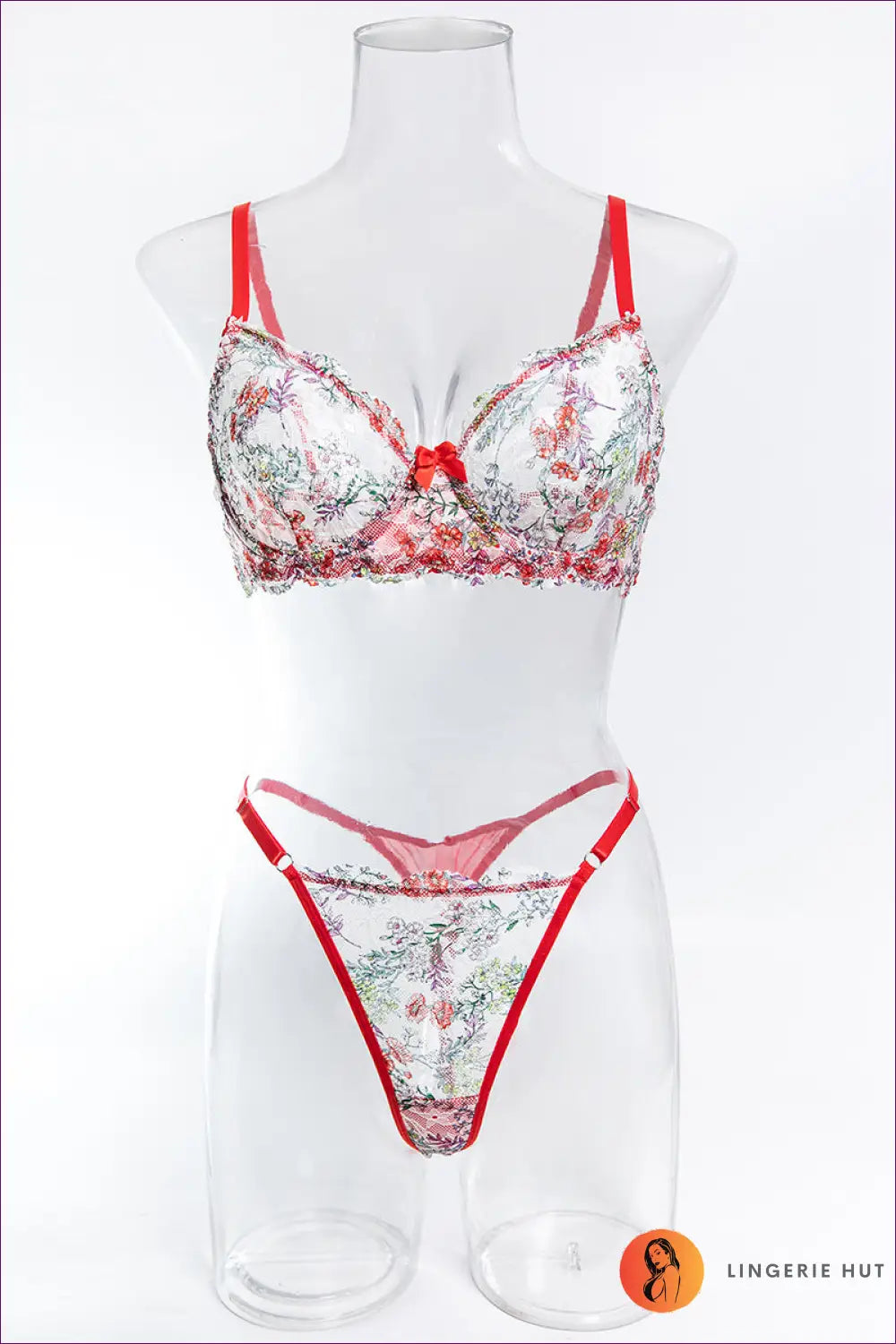 Red Floral Lace Bra Set with Contrast Straps - After Dark - s / Bras & Panty Sets - Boudoir • Date Night