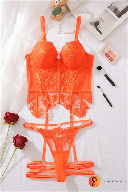 Lingerie Set with Corset Lace-up - Bedroom Statement Maker for Boudoir, Bra Set, Corset, Cutout, Date Night