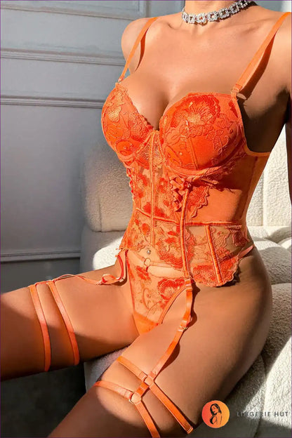 Lingerie Set with Corset Lace-up - Bedroom Statement Maker for Boudoir, Bra Set, Corset, Cutout, Date Night