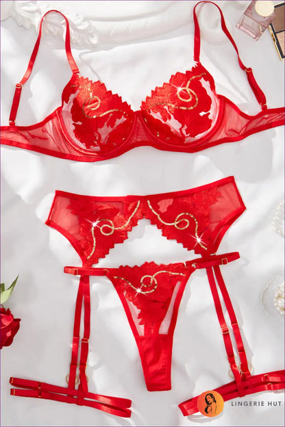 Lingerie Set with Embroidered Details - Luxurious Intimacy for Boudoir, Bra Set, Floral, Garter, Glamour