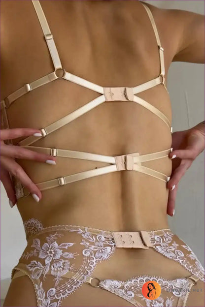 Lingerie Set with Embroidered Mesh and Garter Belt - Romantic Escape for Boudoir, Bra Set, Bridal, Date