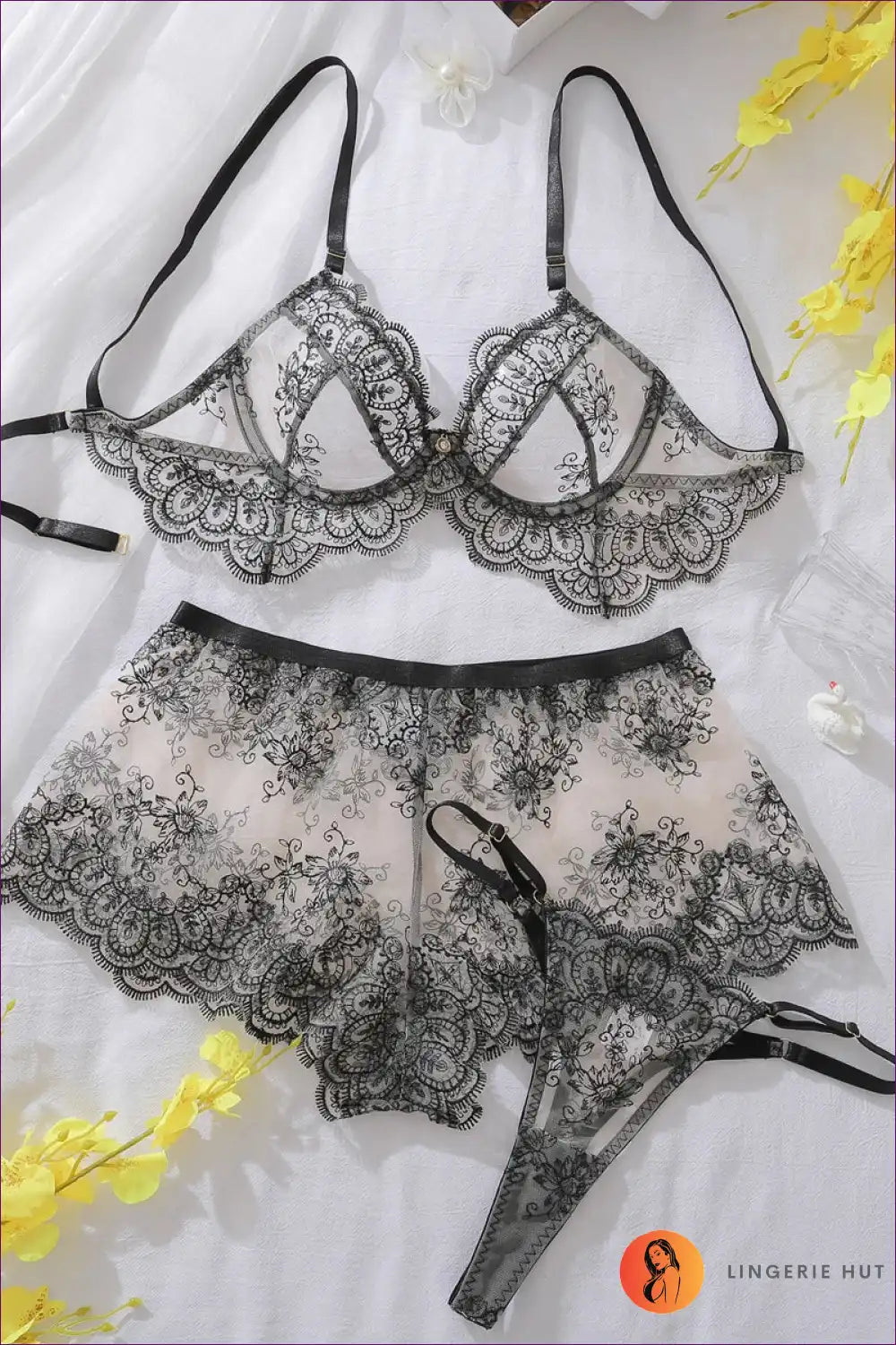 Lingerie Set with Eyelash Lace Shorts - Effortless Morning Luxury for Boudoir, Bra Set, Everyday, Glamour,