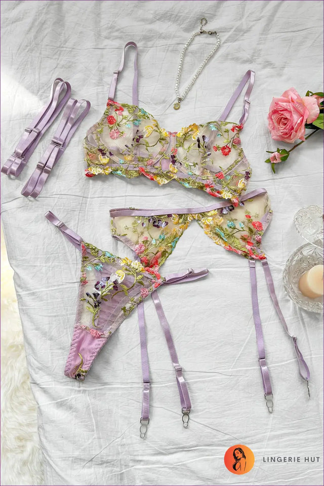 Embroidered Mesh Bra Set - The Honeymoon Edit