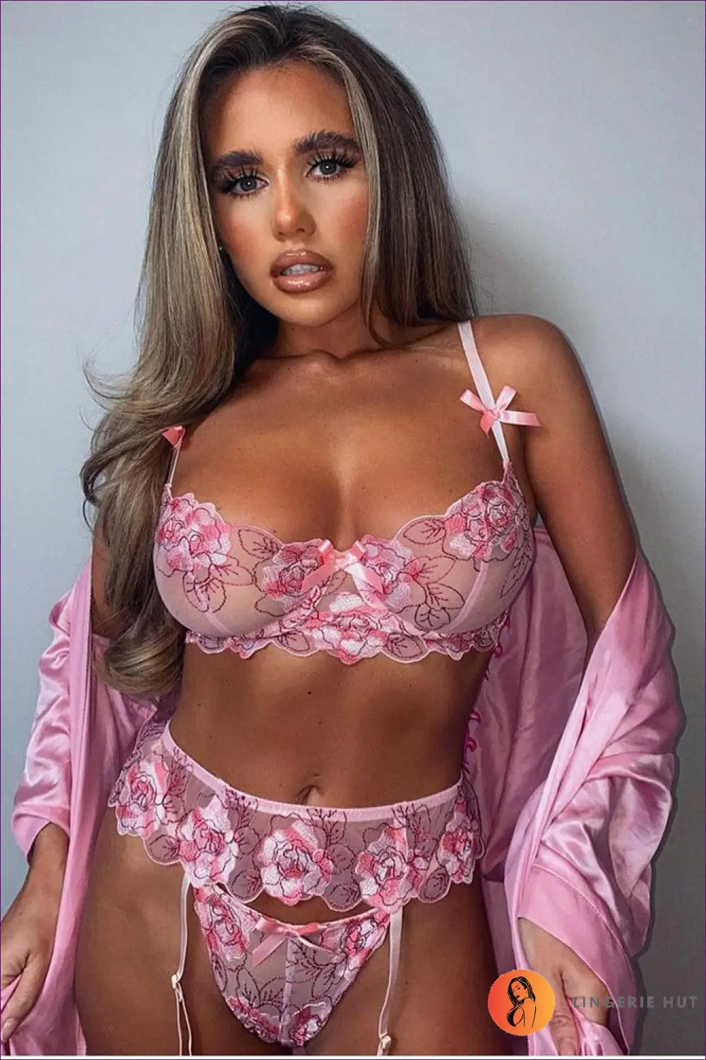 Floral Embroidery Bra Set with Garter - the Honeymoon Edit - Lingerie Hut - Boudoir • Bridal