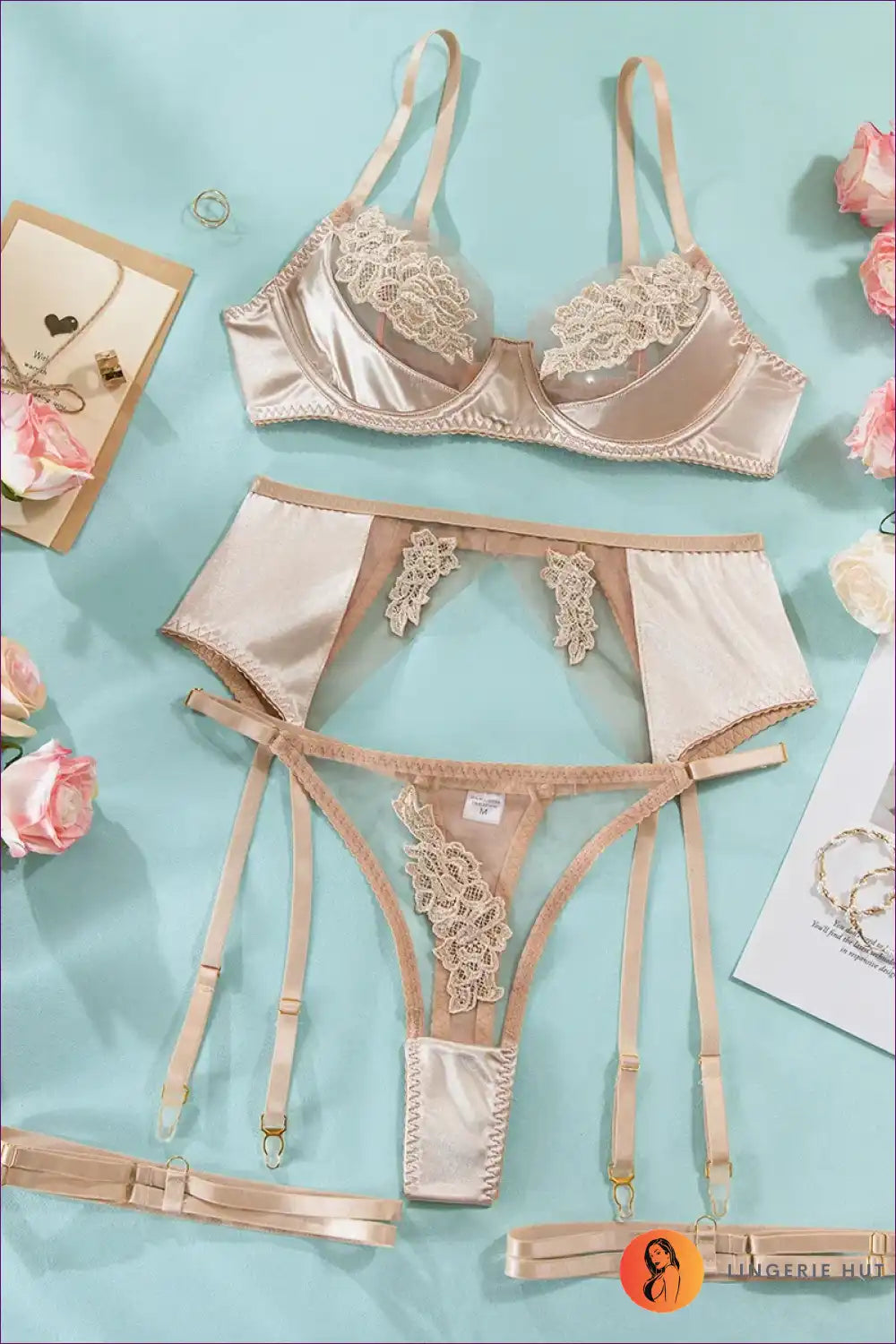 Lingerie Set with Floral Embroidery - Sheer Elegance Edit for Boudoir, Bra Set, Date Night, Everyday,