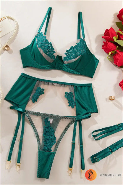 Lingerie Set with Floral Embroidery - Sheer Elegance Edit for Boudoir, Bra Set, Date Night, Everyday,