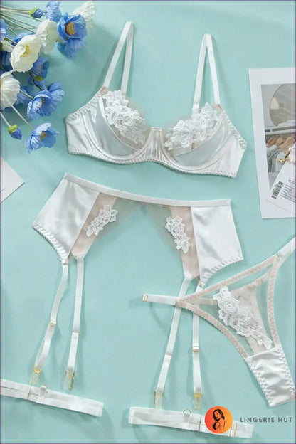 Lingerie Set with Floral Embroidery - Sheer Elegance Edit for Boudoir, Bra Set, Date Night, Everyday,