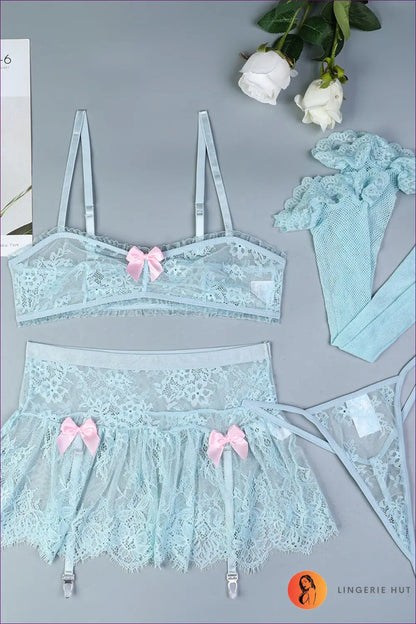 Lingerie Set with Floral Lace - Romantic Evenings - s / Mint - Bra - Hut - All Season • Boudoir • Garter