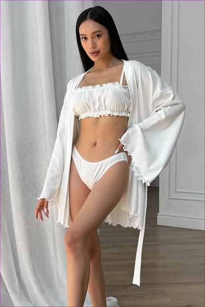 Lingerie Set with Flowing Robe - Bridal Suite Romance for All Season, Boho, Boudoir, Bridal, Chiffon