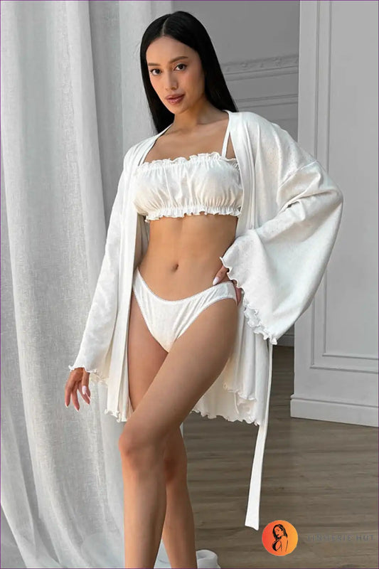 Lingerie Set with Flowing Robe - Bridal Suite Romance for All Season, Boho, Boudoir, Bridal, Chiffon