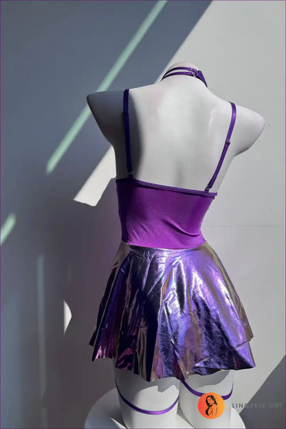 Lingerie Set with Halter Leather Top & Thong - Patchwork Club Style for Clubwear, Cutout, Halter, just In,