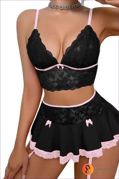 Lingerie Set with Lace Bralette and Skirt - Playful Energy for Boudoir, Bra Set, Date Night, Everyday,