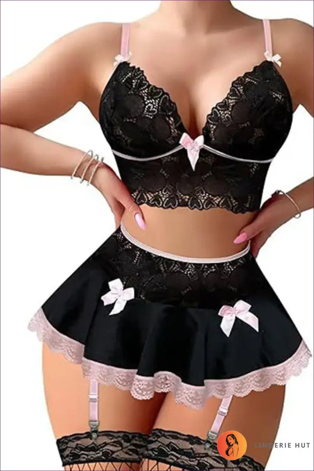 Lace Bra Set with Flared Mini Skirt - Bold But Wearable