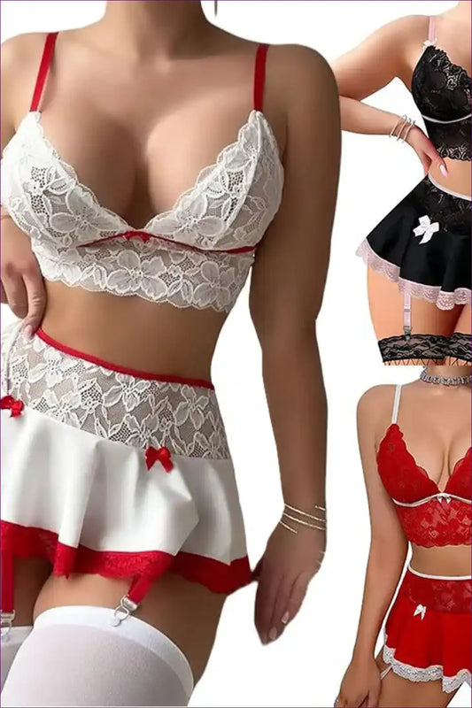 Lingerie Set with Lace Bralette and Skirt - Playful Energy for Boudoir, Bra Set, Date Night, Everyday,