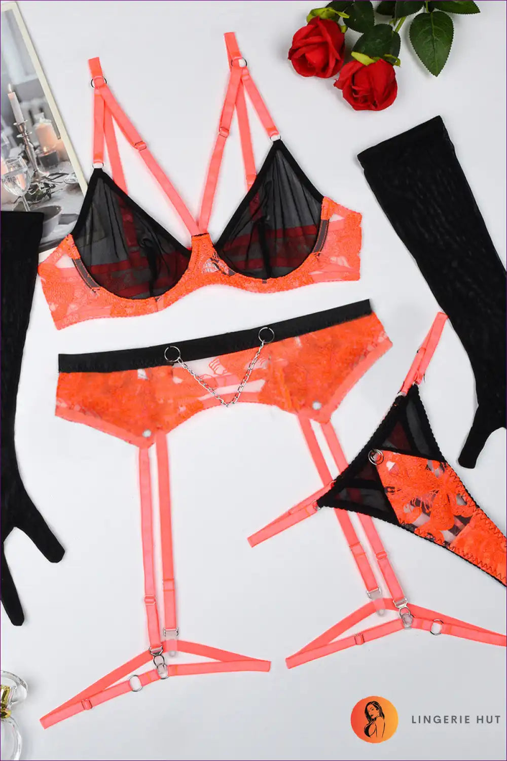 Lingerie Set with Lace Garter - Vintage Glamour for All Season, Boudoir, Bra Set, Evening Wear,