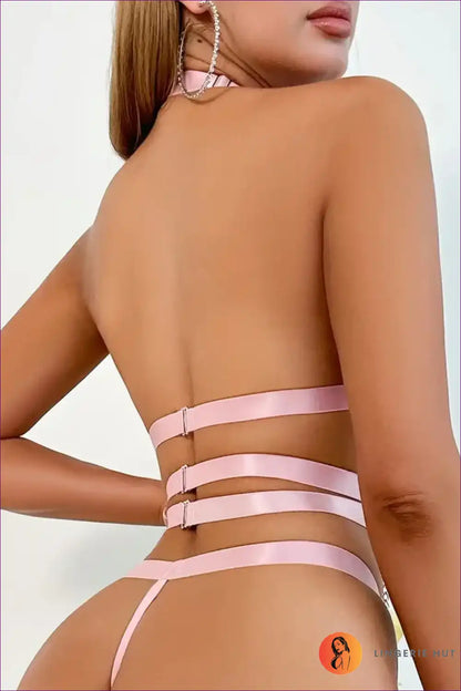 Lingerie Set with Lace Halter & Heart Chains - Bedroom Confidence for Boudoir, Bra Set, Cutout, Date Night,