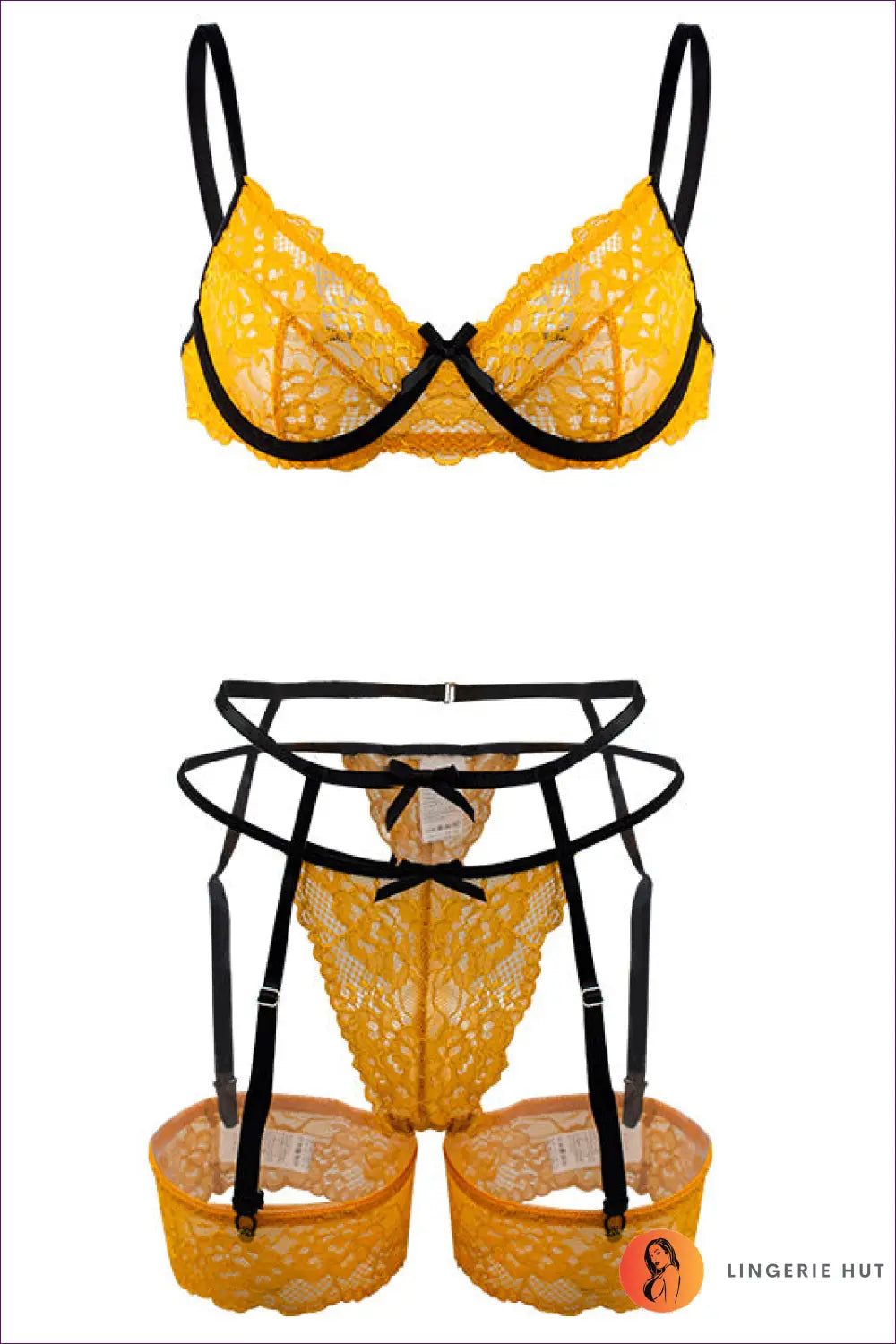 Lace Trim Bra Set - Sophisticated Allure Complete Lingerie - Hut - All Season • Boudoir • Evening Wear • Garter