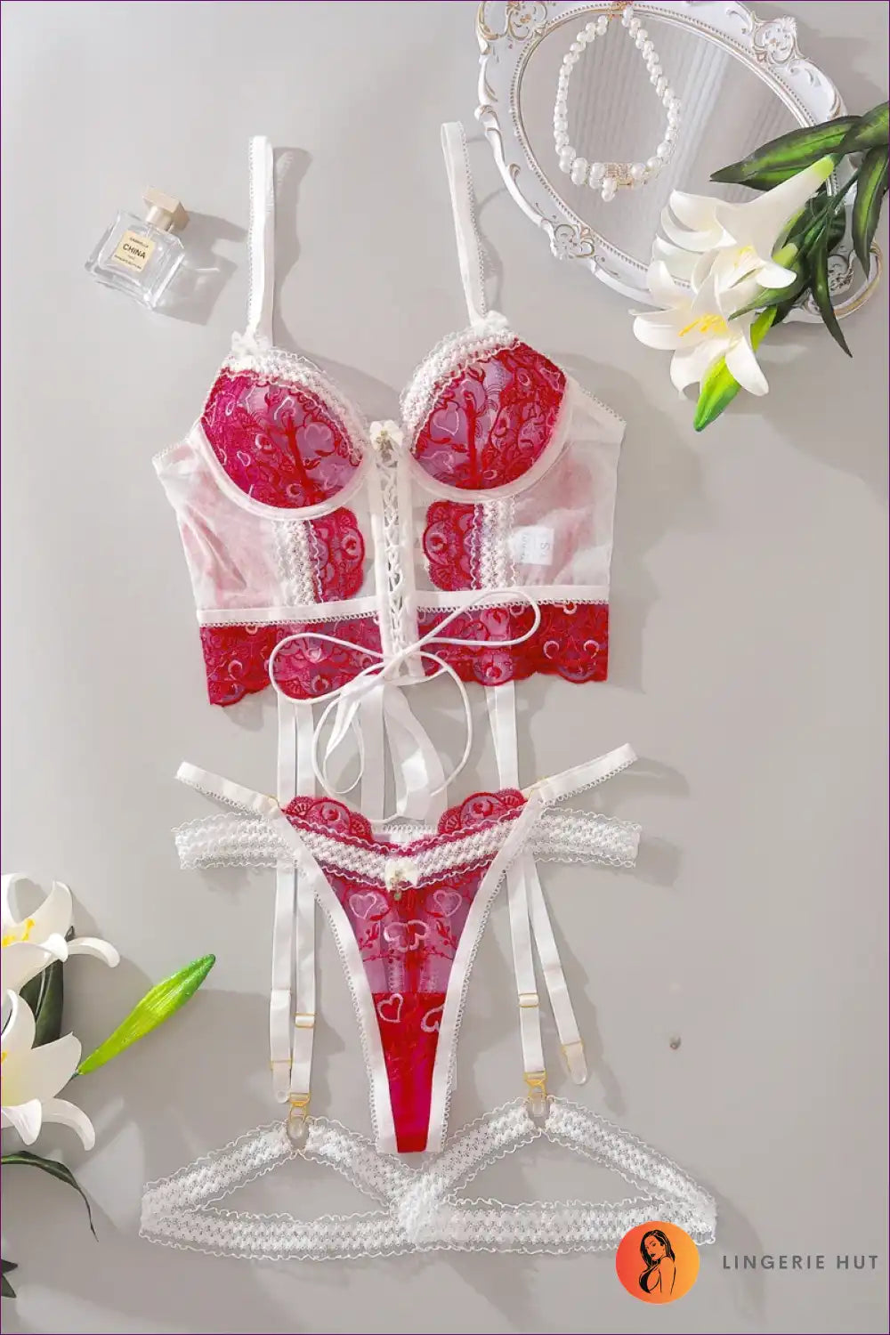 Lingerie Set with Lace-up Corset Detail - Heartfelt Romance Edit for Boudoir, Bra Set, Corset, Evening Wear,