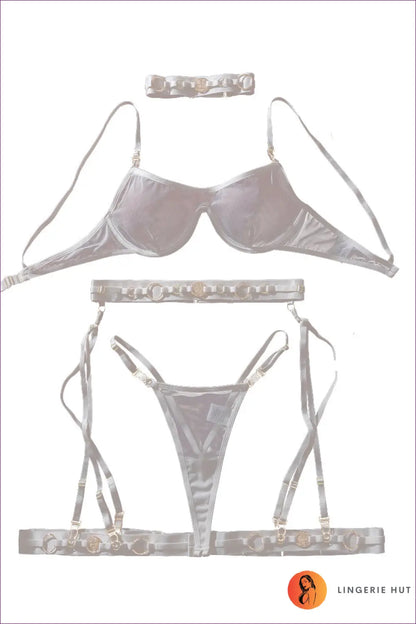 Lingerie Set with Harness Strap Detail - Bold Confidence - Bras & Panty Sets - Boudoir • Garter • just in • Mesh - Hut