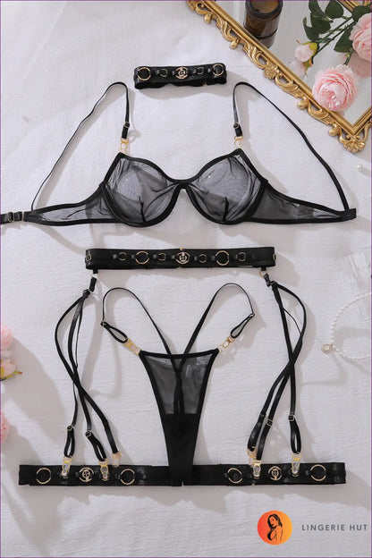 Lingerie Set with Harness Strap Detail - Bold Confidence - s / Black - Bras & Panty Sets - Boudoir • Garter