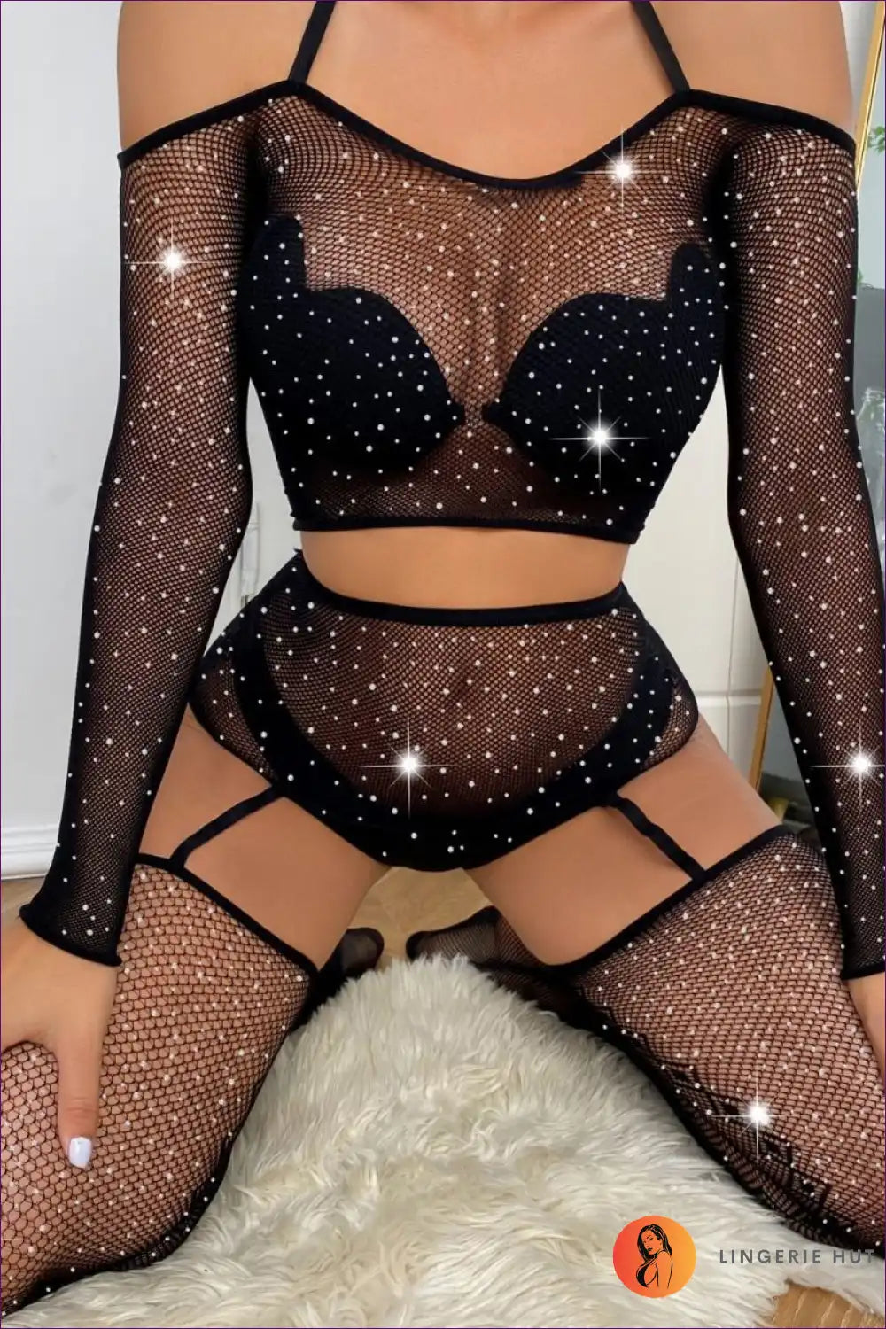 Lingerie Set with Mesh Panels - Daring Sophistication for All Season, Boudoir, Bra Set, Cutout, Date Night