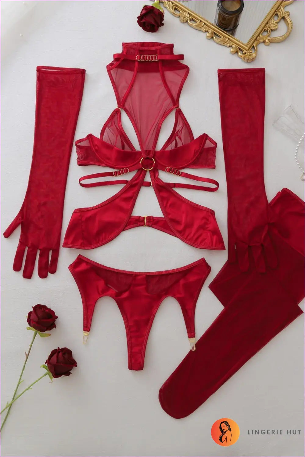 Lingerie Set with Opera Glove Detail - After Dark Energy - s / Burgundy - Boudoir • Date Night • just in • Hut