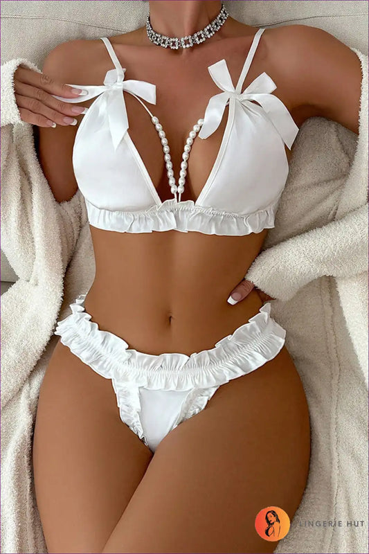 Lingerie Set with Pearl Details - Romantic Luxury for All Season, Boudoir, Bra Set, Cutout, Glamour