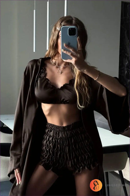 Lingerie Set with Robe - Honeymoon Suite Elegance for All Season, Bridal, Glamour, Honeymoon,