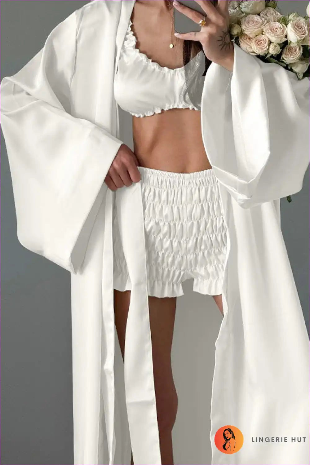 Lingerie Set with Robe - Honeymoon Suite Elegance for All Season, Bridal, Glamour, Honeymoon,