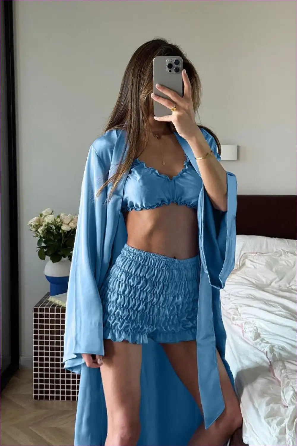 Lingerie Set with Robe - Honeymoon Suite Elegance for All Season, Bridal, Glamour, Honeymoon,