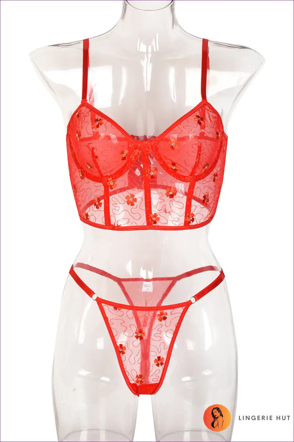 Sequin Embroidered Lingerie Set - for Statement Evenings - s / Red - Bra - Hut - All Season • Boudoir • Clubwear