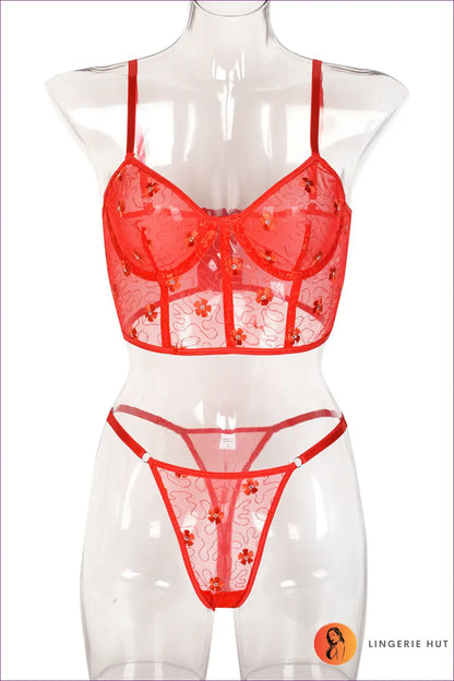 Sequin Embroidered Lingerie Set - for Statement Evenings - s / Red - Bra - Hut - All Season • Boudoir • Clubwear