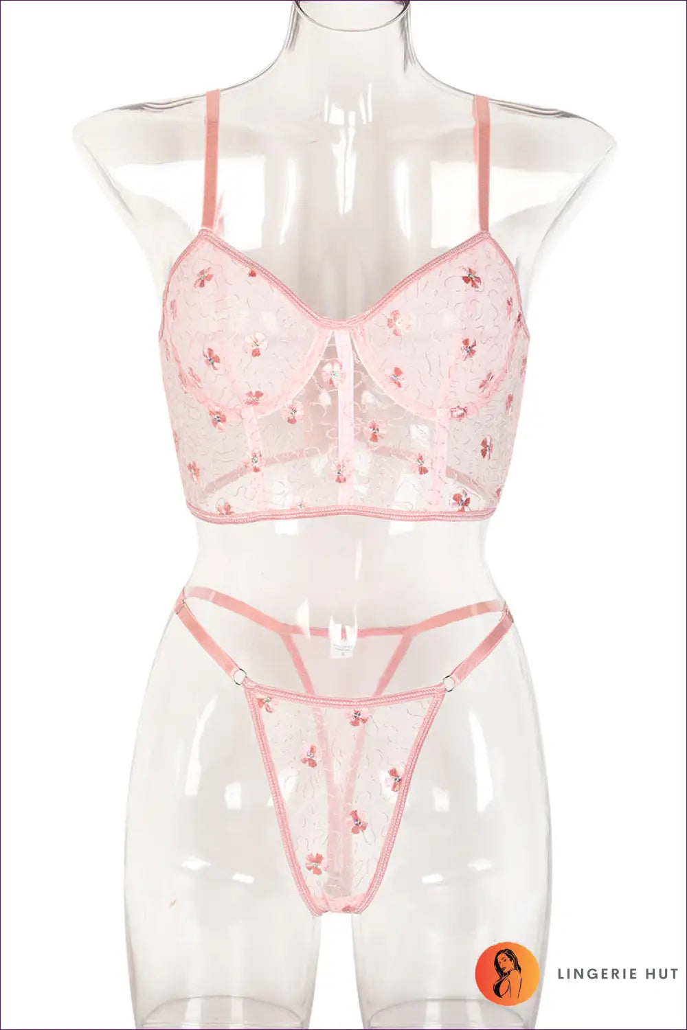 Sequin Embroidered Lingerie Set - for Statement Evenings - s / Pink - Bra - Hut - All Season • Boudoir • Clubwear