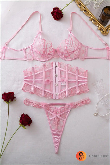 Lingerie Set with Statement Detail - Private Luxury - s / Pink - Bras & Panty Sets - Corset • just in • Lace • Sexy