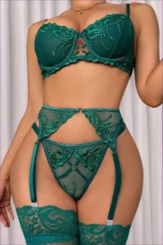 Embroidered Lace Bra Set with Garter Belt - After Dark - Bras & Panty Sets - Boudoir • Date Night • Lingerie Hut