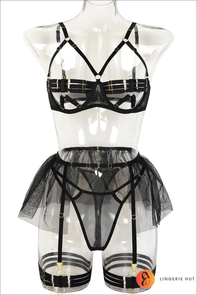 Strappy Bra Set with Garter Details - Worth a Second Look