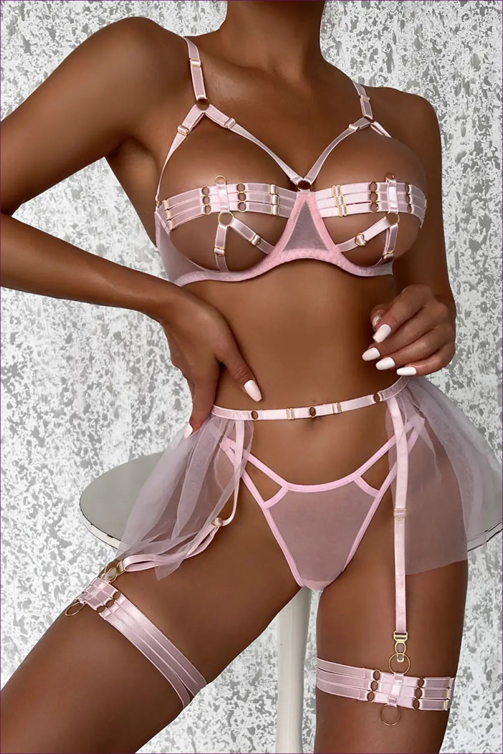 Strappy Bra Set with Garter Details - Worth a Second Look - Lingerie Hut - All Season • Boudoir • Cutout • Date Night