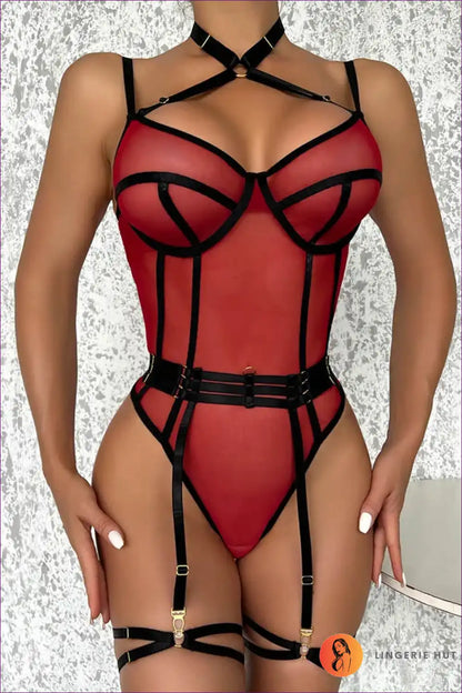 Lingerie Set with Strappy Harness - Angelic Statement Energy for Bodysuit, Boudoir, Cutout, Date Night,