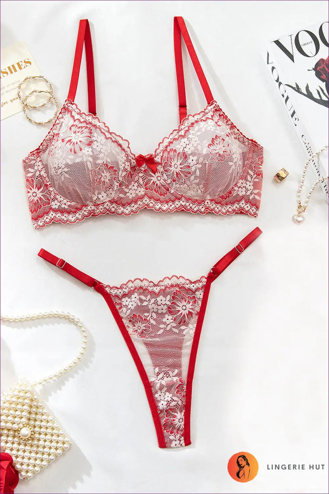Two-Tone Lace Bra Set with Contrast Trim - After Dark