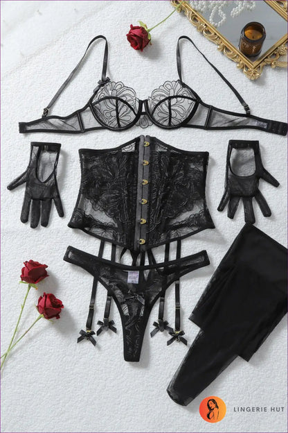 Lingerie Set with Waist Shaping Panel - Bold Confidence - s / Black - Boudoir • Bra • Corset • Date Night