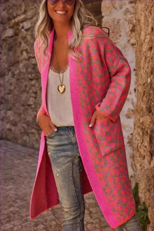 Long Cardigan with Leopard Print - Statement Weekend Confidence for All Season, Animal, Autumn, Casual,