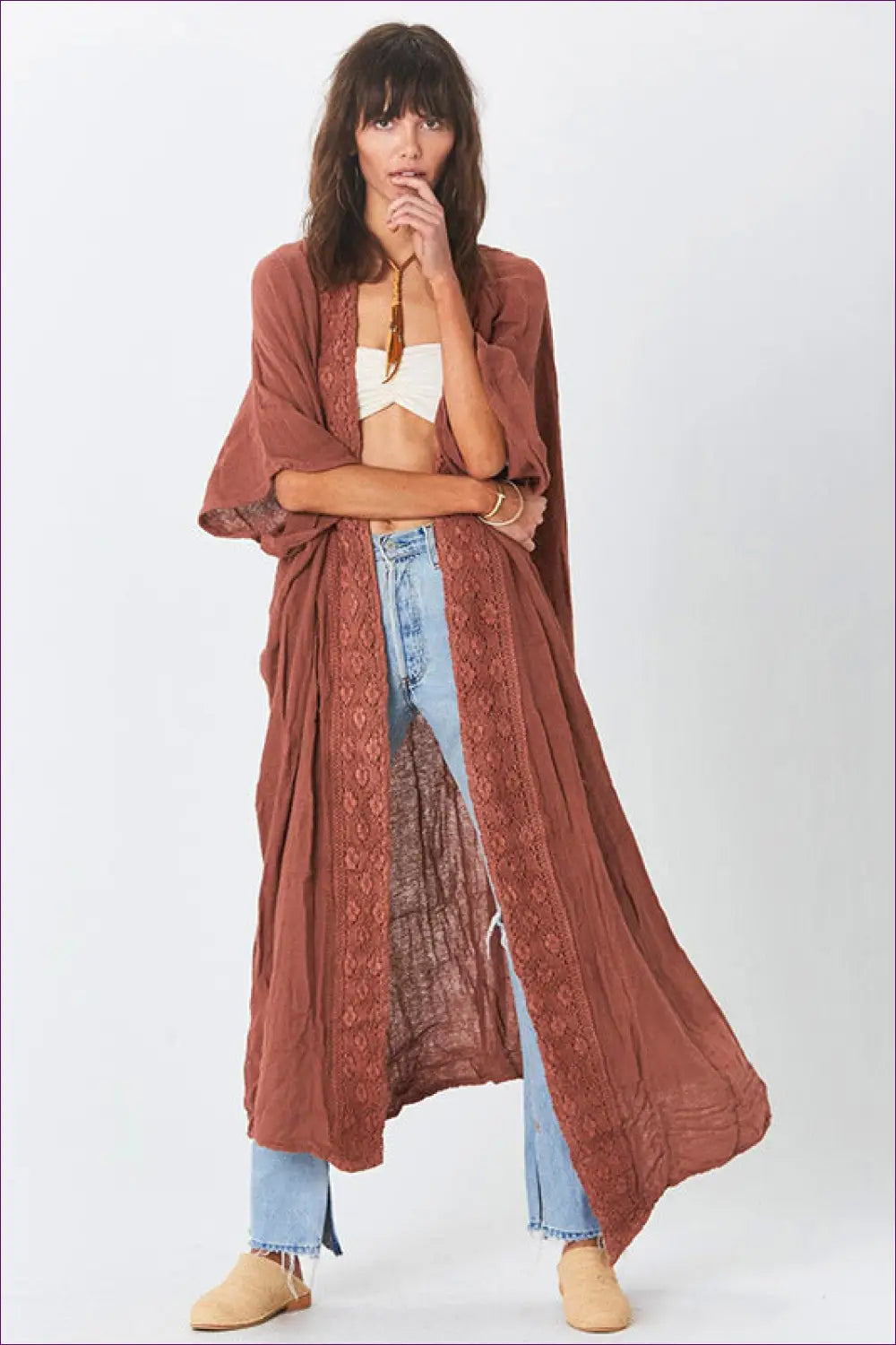 Long Cover-up with Embroidered Front - Slow Afternoons - Cover Up - Beachwear • Boho • Casual • just in - Lingerie Hut