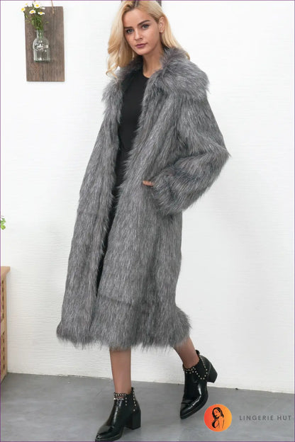 Long Faux Fur Jacket - Winter Evenings Effortless Glamour - s / Gray - Jacket - Casual • Night out • Outerwear • Party