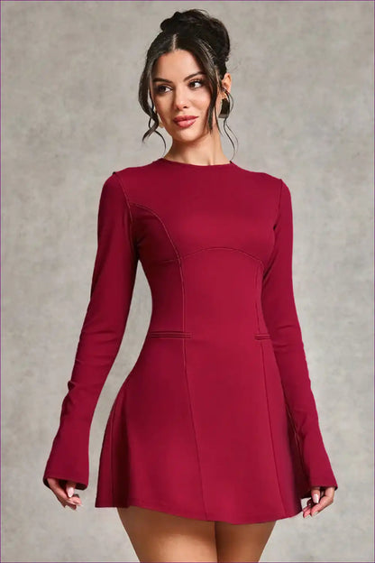 Long Sleeve A-line Mini Dress with Seam Detail - Modern Elegance for A-line, Autumn, Casual, Everyday, Formal