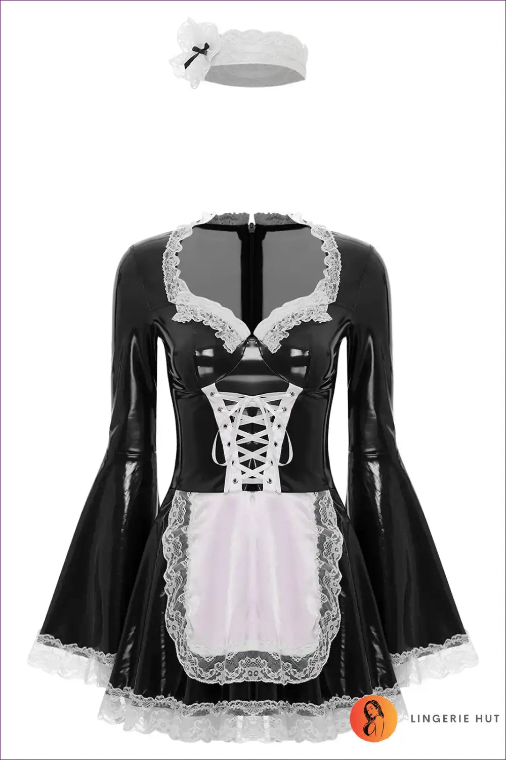 Long Sleeve Maid Costume with Lace-up Front - Cosplay Confidence for Boudoir, Clubwear, Costume, Evening