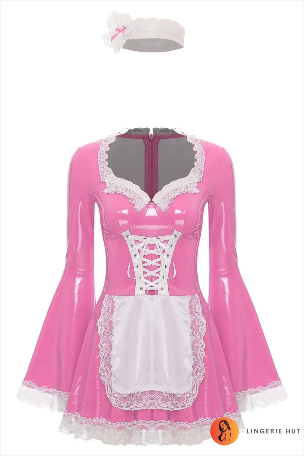 Long Sleeve Maid Costume with Lace-up Front - Cosplay Confidence for Boudoir, Clubwear, Costume, Evening