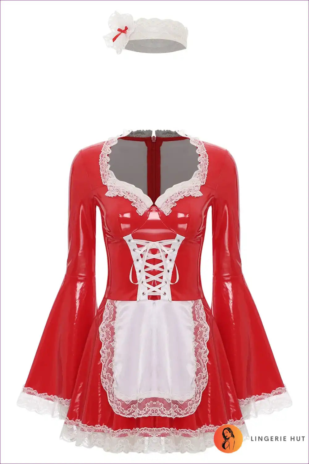 Long Sleeve Maid Costume with Lace-up Front - Cosplay Confidence for Boudoir, Clubwear, Costume, Evening