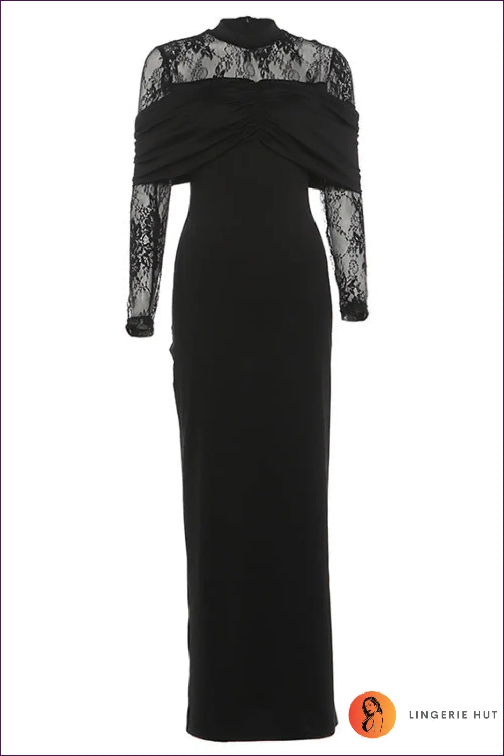 Long Sleeve Maxi Dress with Lace Yoke - Timeless Evening Romance - s / Black - Dresses - Autumn • Bodycon • Clothing